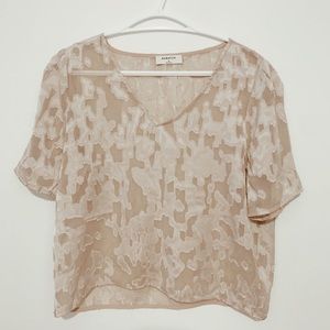 Silky, shear Babaton top from Aritzia. Cream/blush colour.